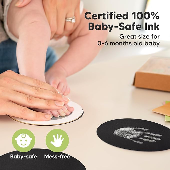 2-Pack Round Inkless Baby Hand and Footprint Kit - Mess Free Ink Pad for Newborn Keepsake, Dog Nose & Paw Print Kit, Clean Touch Ink Pad for Baby Hand & Footprints, Ideal New Mom Gifts (Silver)-CubbioJoy