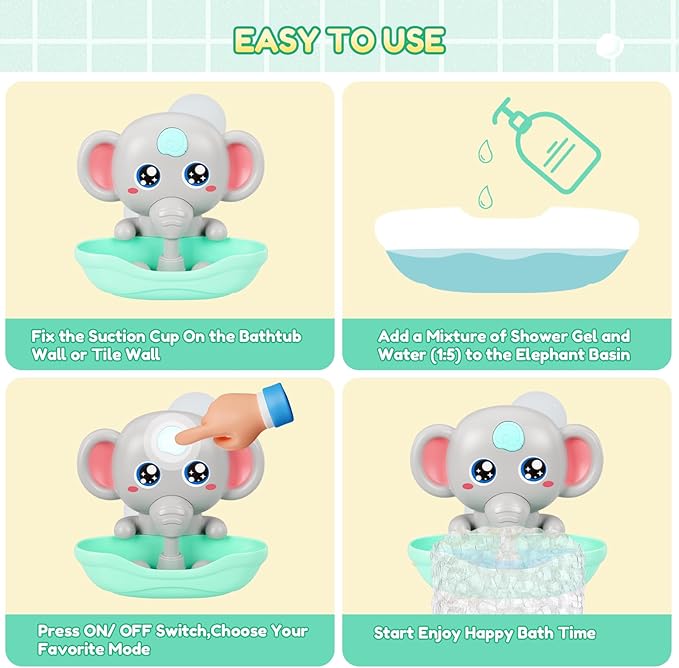 Baby Bath Toys, Magnetic Charging Music Bath Bubble Machine, Elephant Bubble Maker for Kids Ages 1-3 4-8, Toddler Bathtub Toy Gift for Boys and Girls (Grey)-CubbioJoy