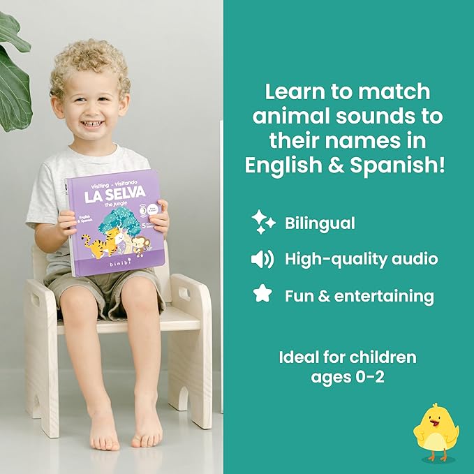 Binibi Spanish Books for Babies & Toddlers 1-3 La Selva Bilingual Sound Book with Jungle Animal Sounds | Bilingual Children's Book | Support Spanish Learning for Kids | Libro en español para bebés-CubbioJoy