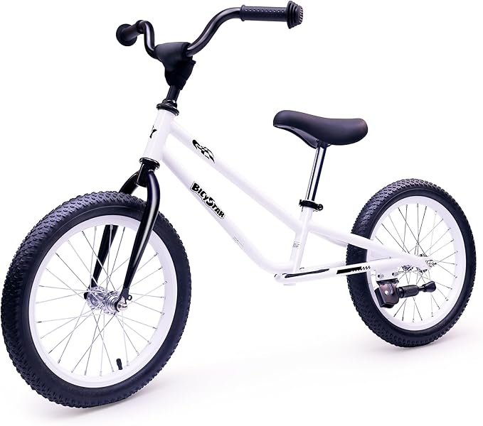 16 Inch Kids Balance Bike for 5-8 Year Old, BMX Kids Bike with No Pedals, Air Rubber Tires, Footrests, Adjustable Height for Big Kids, Boys, Girls-CubbioJoy