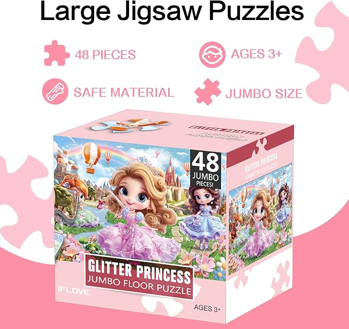 Jumbo Floor Puzzle for Kids,48 Piece Princess Large Jigsaw Puzzles,Puzzle for Toddler Ages 3-5,Preschool Educational Intellectual Development Toy Gift for Boys & Girls Ages 4-8-CubbioJoy