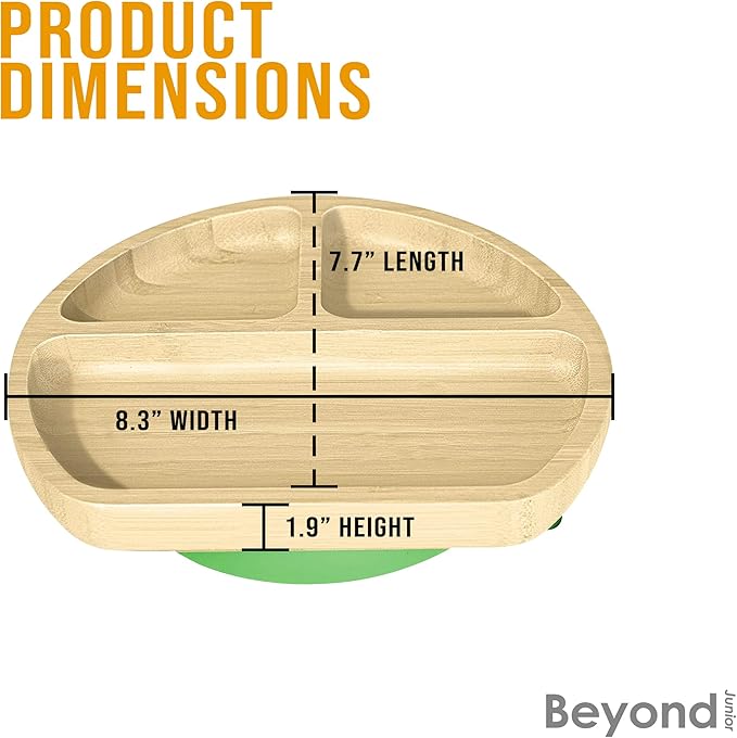Abiie Octopod Bamboo Dish - Kids Plates for 4 months and up, 3-Compartment Baby Plates with Suction, Triangle Bamboo Baby Plate, Mess-Free Toddler Suction Plates, Baby Feeding Supplies, 8.3x1.9x7.7 in-CubbioJoy