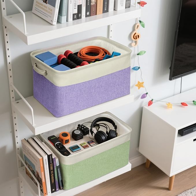 BALEINE 1 Pack Fabric Storage Bins for Shelves, Linen Storage Baskets for Organizing, Decorative Closet Bins for Clothes, Home (Grey, 15''x11''x9.5'')-CubbioJoy