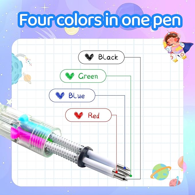 30Pcs Mini Multicolor Pens in One 4-in-1 Cute Pens Bulk for Kids, Ballpoint Pen for Birthdays and Children's Parties, Fun Gifts Assorted Ink Kawaii Pen(Space)-CubbioJoy