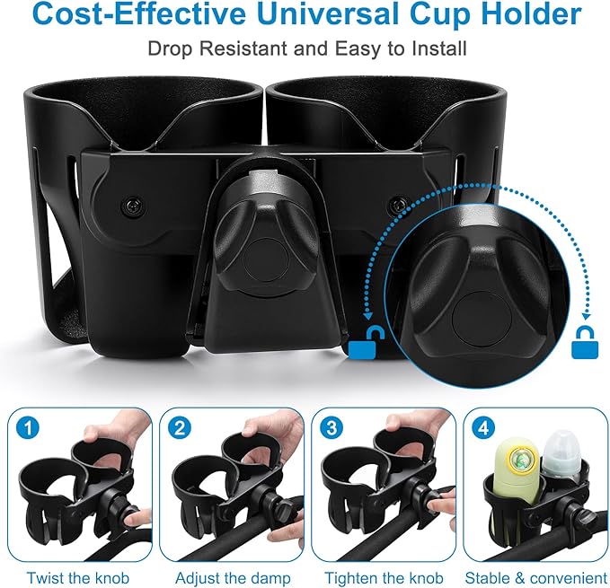 Accmor Universal Cup Holder, Stroller Cup Holder, 360° Rotatable Large Caliber Designed Bottle Holder for Stroller, Bike, Wheelchair, Walker, Scooter-CubbioJoy