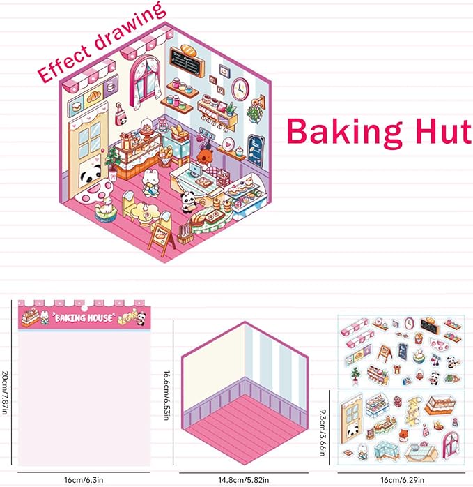 5 Set 3D Sticker Scene,Fun Room Sticker Book,Fun Stacking Miniature Scene Stickers,Make Your Own Stickers, 5 Set Cute Cartoon Sticker Therapy for Adults Kids-CubbioJoy