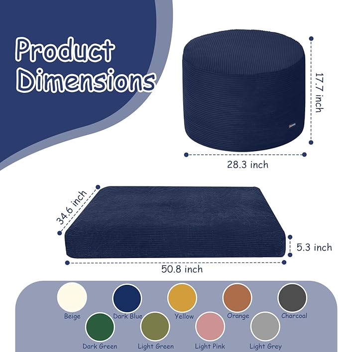 COMAX Kids Bean Bag Chair Turn into Beanbag Bed, Toddler Bean Chair Corduroy for Girl Boy Sleeping, Lazy Children Bean Bags with Filler, Convertible Child Floor Mattress, Dark Blue-CubbioJoy