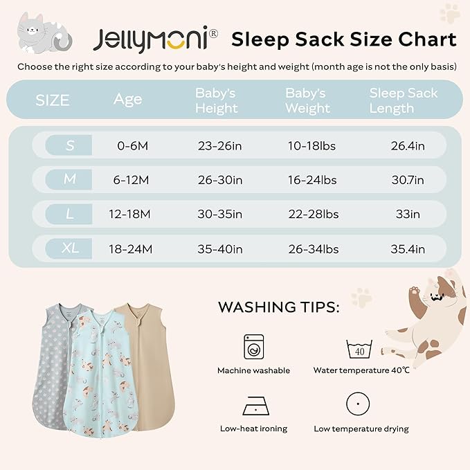 JELLYMONI Baby Sleep Sack 12-18 Months Wearable Blanket for Baby, 100% Cotton 2 Pack Infant Toddler Sleeping Sack Lightweight Soft 2-Way Zipper Sleepsack-CubbioJoy