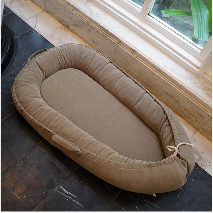 Infant Lounger, Baby Nest Cover for Baby Girls & Boys, Newborn Essentials for Baby 0-12 Months, 100% Cotton Breathable (Fields of Rye, Corduroy)-CubbioJoy