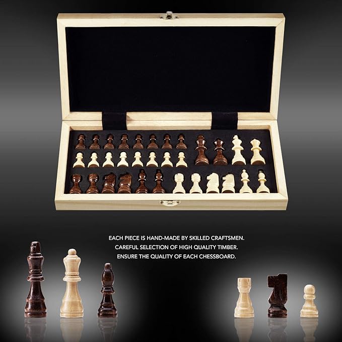 Amerous Chess Set, 12"x12" Folding Wooden Standard Travel International Chess Board Game Set with Magnetic Crafted Pieces For 2 Players-CubbioJoy