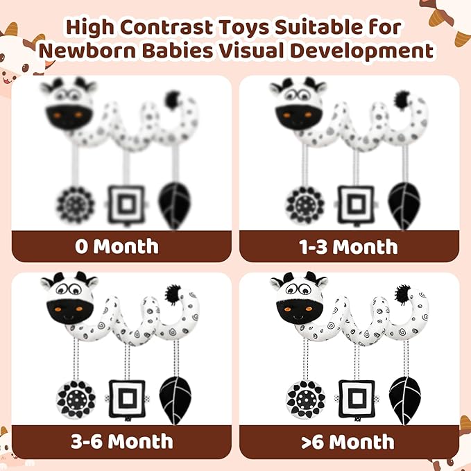 Black and White High Contrast Baby Toys - Sensory Infant Hanging Carseat & Stroller Toy for Newborns 0-6,6-12Months Perfect Easter Birthday & Baby Shower for Babies Boys Girls-CubbioJoy