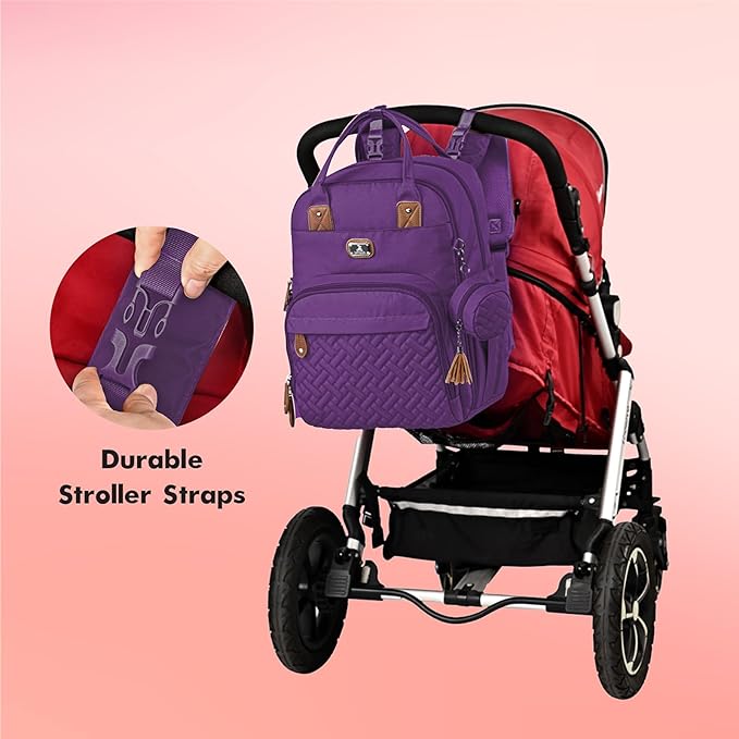 Dikaslon Diaper Bag Backpack with Portable Changing Pad, Pacifier Case and Stroller Straps, Large Unisex Baby Bags for Boys Girls, Multipurpose Travel Back Pack Moms Dads, Purple-CubbioJoy