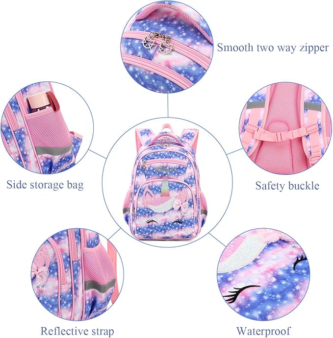 Cusangel Backpack for Girls Boys School Bookbags Kindergarten Elementary Lightweight Waterproof Multifunctional Large Capacity for Backpack (16 inch Sky Unicorn Fun Prints)-CubbioJoy
