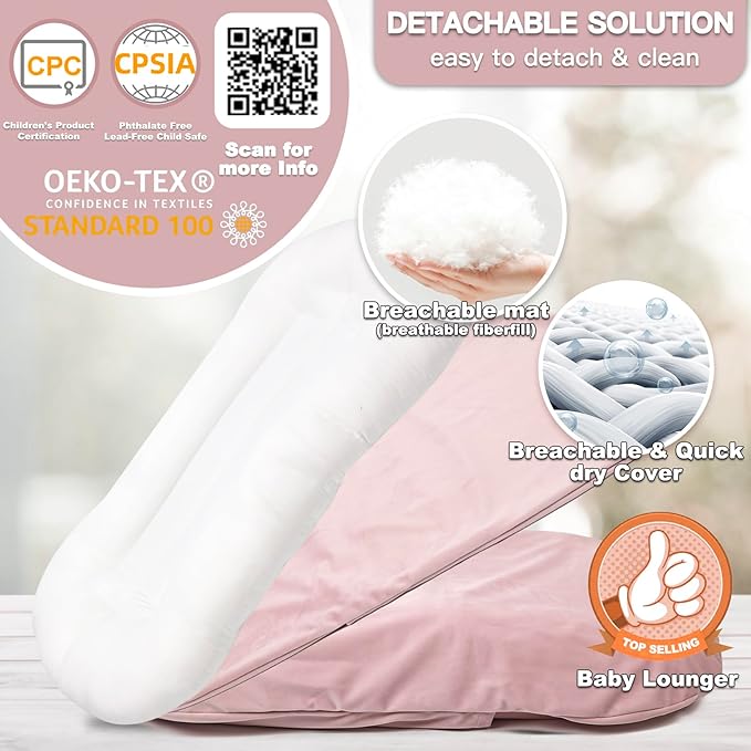 Baby Lounger - Snuggle Cozy Me Infant Lounger for Newborns | Flannel Cover, Breathable Soft, Portable Awake-Time Pad, Essential Baby Gift -Pink-CubbioJoy