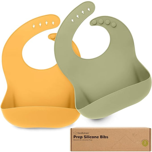 KeaBabies 2-Pack Silicone Baby Bibs for Eating - Sturdy Food-Grade Silicone Bibs for Babies Girl, Boy, Large Food Catcher, Clean & Put On Easily, Waterproof Toddler Feeding Essentials (Harvest)-CubbioJoy