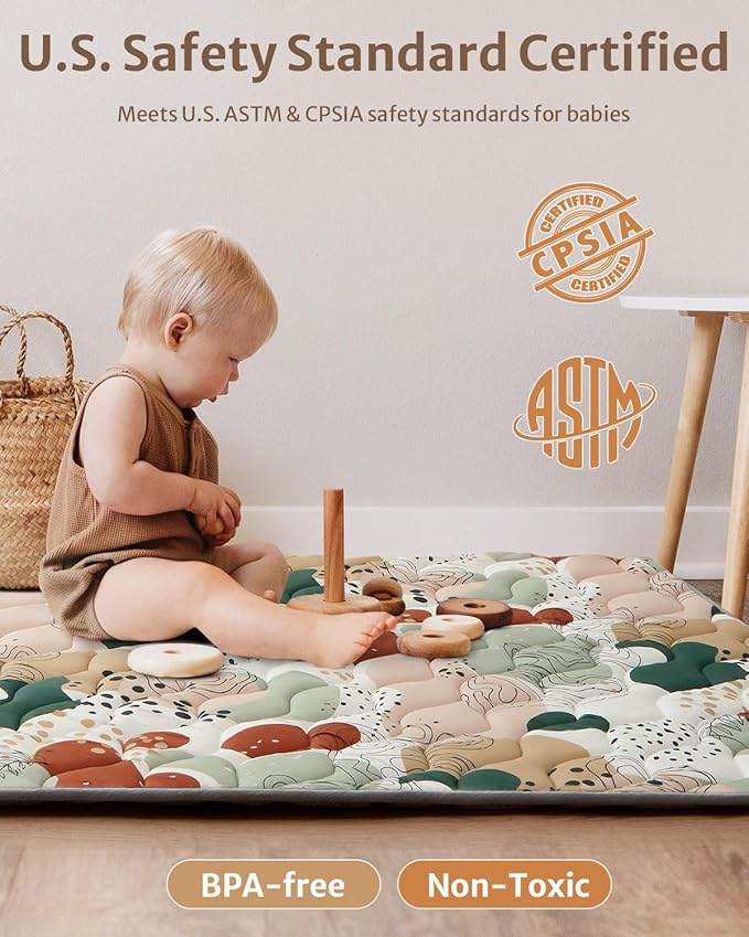 Blissful Diary Baby Play Mats for Floor, 71x59 Inch Thicker Foam Playmats for Babies and Toddlers, Soft Cushioning Baby Crawling Mat, Modern Abstract-CubbioJoy