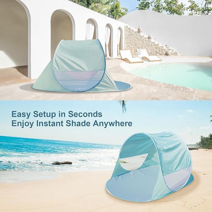 Action Air UPF 50+ Pop Up Beach Tent for 2-3 People, Instant Sun Shelter with 360°Ventilation, Water-Resistant Canopy, Lightweight & Portable Sun Shade for Beach, Camping, Sports (Green)-CubbioJoy