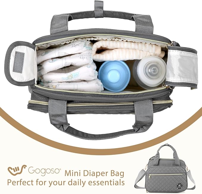 Crossbody Small Diaper Bag, Cute Mini Baby Diaper Tote Bags with Insulated Pockets for Traveling Outdoor Parent,Gray-CubbioJoy