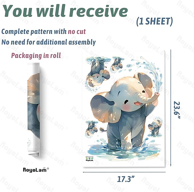 Cartoon Baby Elephant Wall Decals Removable Animal Vinyl Stickers for Nursery Bathroom and Kids Playroom Water Play Decor Peel and Stick Wall Art-CubbioJoy