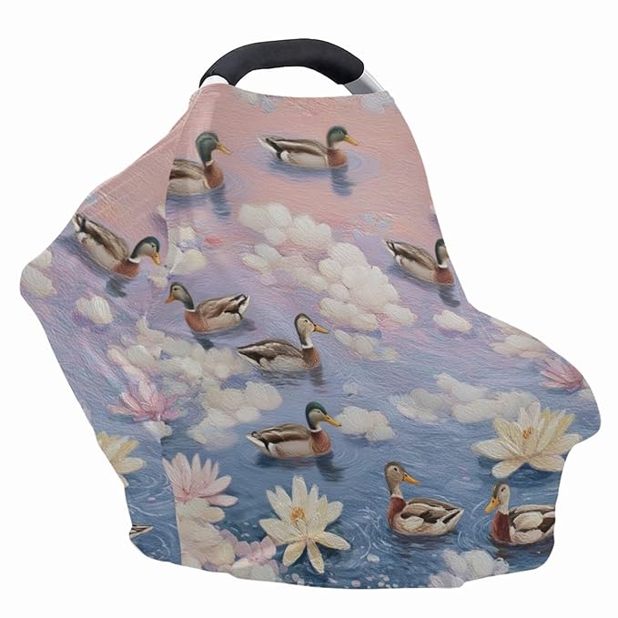 Binienty Baby Car Seat Cover - Lotus Duck Animal Print Multi-Use Car Seat Canopy Carrier Cover for Baby Boys Girls Shower Gifts-CubbioJoy