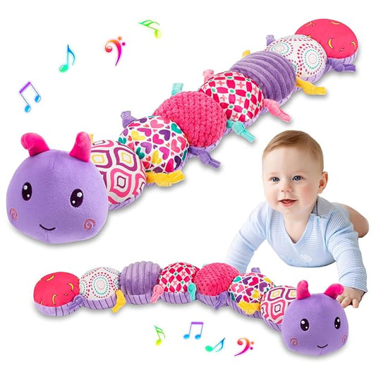 Baby Stuffed Animal Toys for 0-6 6-12 Months, Baby Musical Caterpillar Tummy Time Toys for Babies 3 6 9 12 18 Months, Newborn Infant Sensory Toys Gifts for 1 2 Year Old Boys Girls-CubbioJoy