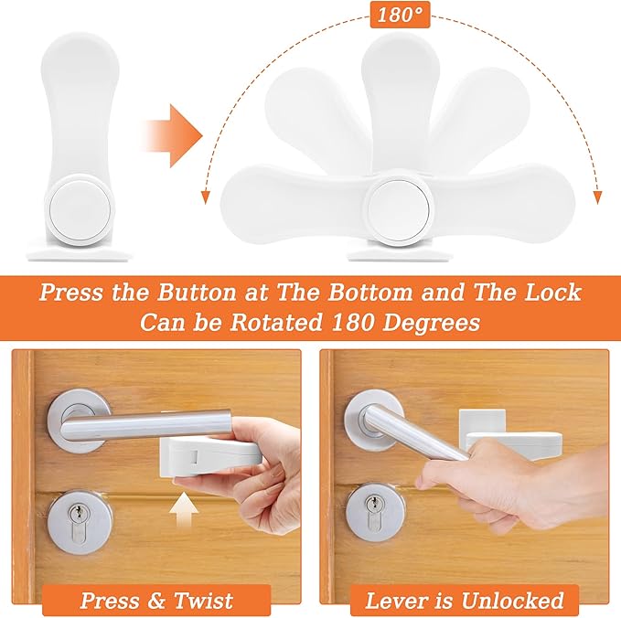 6P Child-Proof Door Lock Coolrunner Baby Proofing Door Handle Locks, Child Proof Door Lever Lock with Strong Adhesive for Protecting Kids and Toddler-CubbioJoy