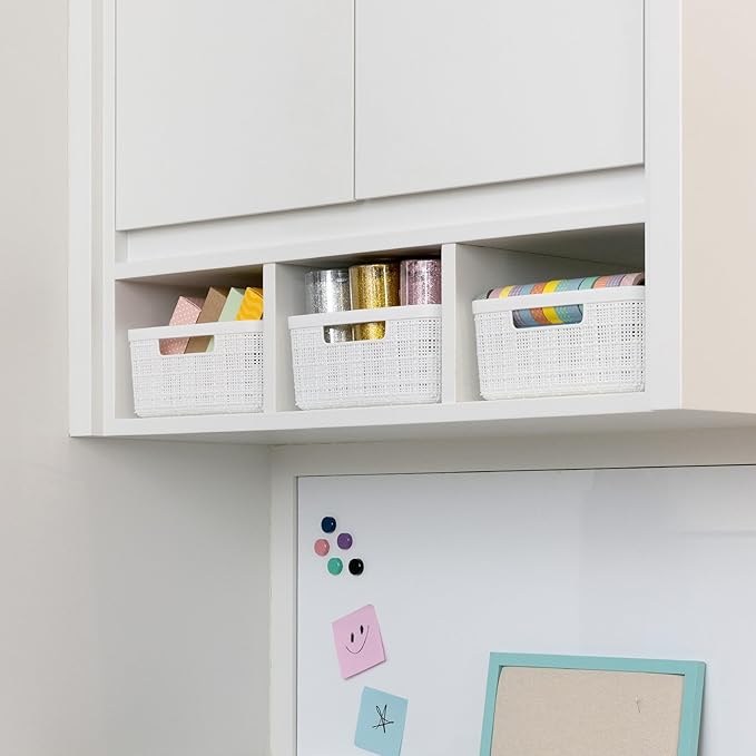 Curver Set of 8 Jute Small Decorative Plastic Organization and Storage Baskets, Perfect Bins for Home Office, Closet Shelves, Kitchen Pantry and All Bedroom Essentials-CubbioJoy