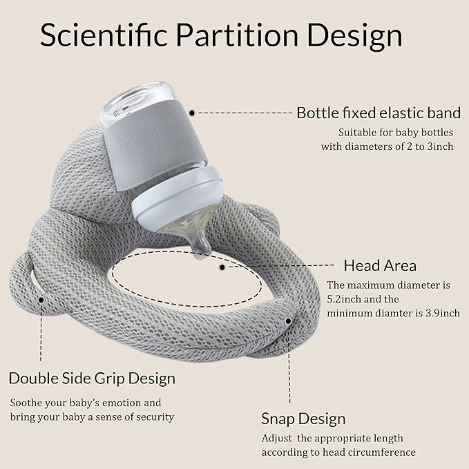 Bottle Holder Pillow, Plush Feeding Support Pad - Relieve Hand & Wrist Soreness, Adjustable Nursing Pillow, Grey-CubbioJoy