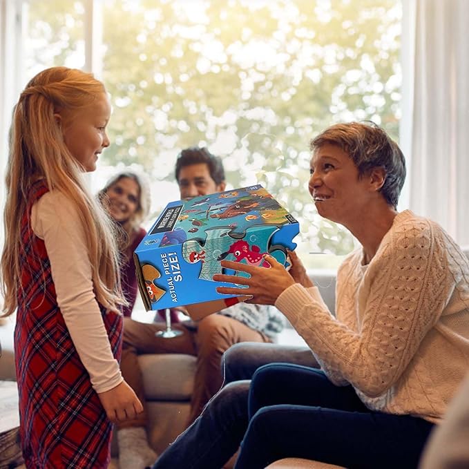 Jumbo Floor Puzzle for Kids, Large Jigsaw Puzzles 35 Piece for Kids Ages 3-5,Preschool Learning & Education Toys, Gifts for 4-8 Year Old Boys and Girls (Marine Animals 2)-CubbioJoy