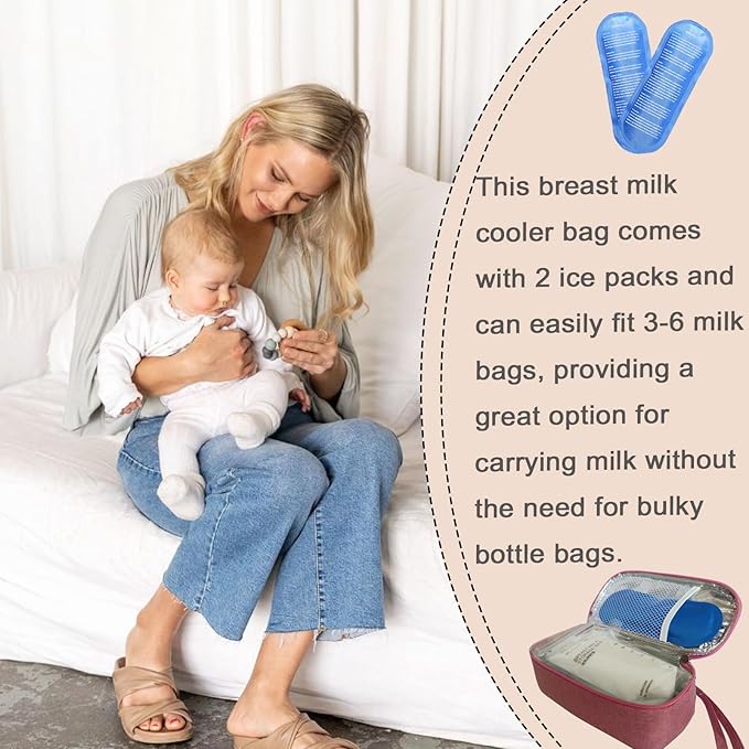 Insulated Breastmilk Cooler Bag with 2 Ice Packs - Breastmilk Cooler Organizer Bag for Daycare, Breastfeeding Mom Travel Outdoor-CubbioJoy