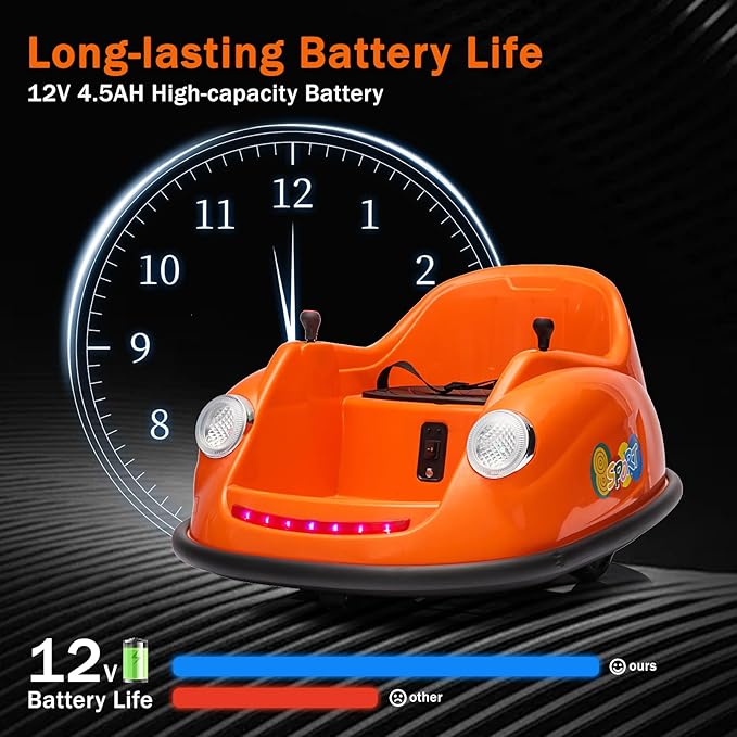 12V Bumper Car for Toddlers, Electric Toy Ride on Battery Car with Kids W/Parent Remote Control, 2-Speed, 360 Degree Spin, Music & LED Lights for Kids, Orange-CubbioJoy