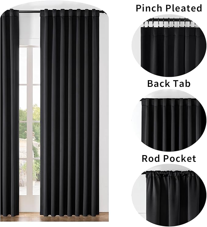 Joydeco Custom Blackout Curtains for Bedroom, 1 Panel Room Darkening Curtains & Drapes for Living Room Window Rod Pocket Back Tab (Custom Size,Black)-CubbioJoy