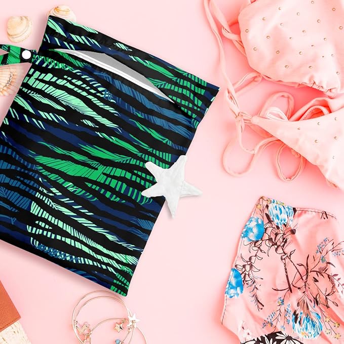 Wet Bag, Wet Dry Bag, Wet Bag for Swimsuit, Travel, Beach, Pool, Diapers, Dirty Yoga Gym Clothes, Makeup Bag, Waterproof Tropical Palm Leaves Decor Jungle Palm Leaf Favors-CubbioJoy
