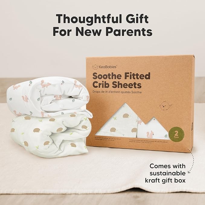 KeaBabies 2-Pack Organic Crib Sheets for Boys, Girls - 52x28 Fitted Crib Mattress Sheet Neutral, Breathable Jersey Cotton Cover for Baby Bed, Toddler Mattress, Soft & Cute Prints (Nibbles/Bruce)-CubbioJoy