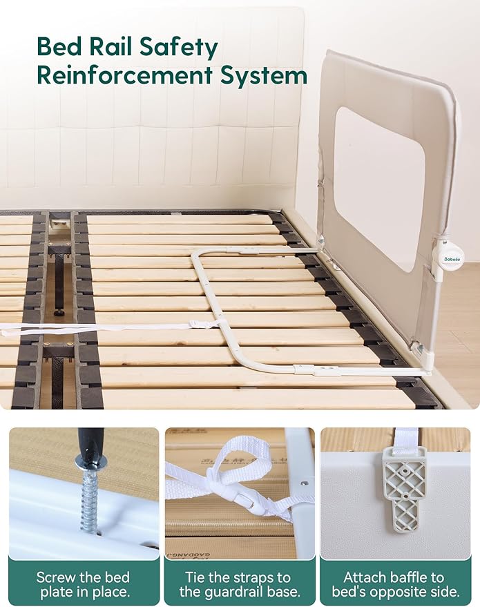 BABELIO Bed Rail for Toddlers, 59" Wide Swing Down & Adjustable Height Toddler Bed Rails for Kids/Elderly/Adults, Baby Side Railing for Twin/Full/Queen/King Size-CubbioJoy