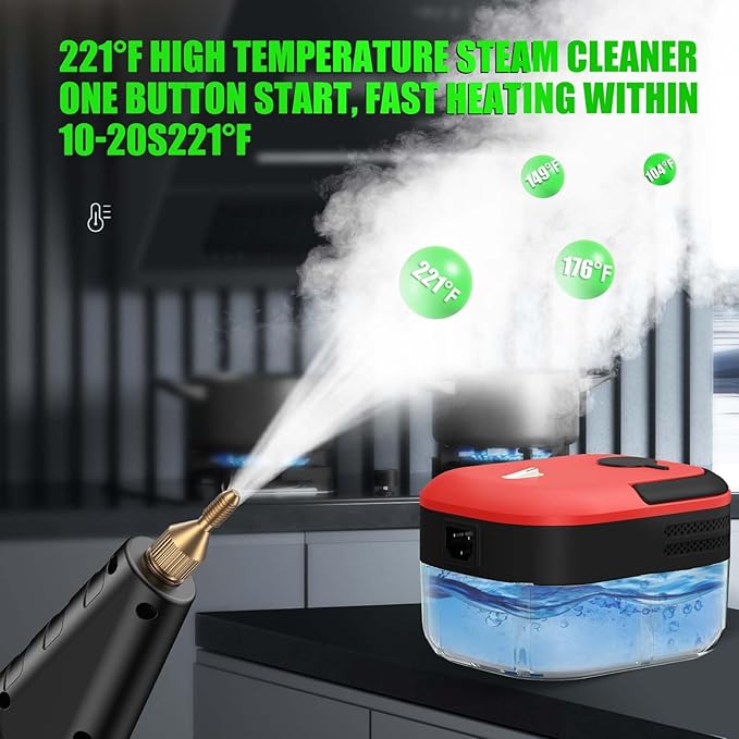 7-in-1 Handheld Steam Cleaner, 2200W High Pressure Steam Cleaner, 1.2L Portable Car Steam Cleaner for Home Kitchen, Bathroom, floor and Car Cleaning, 10s Fast Heating High Pressure Steam Cleaning, Red-CubbioJoy
