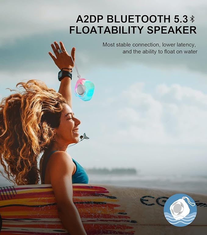 comiso Shower Bluetooth Speaker, Waterproof Bluetooth Speakers IPX7, Floating Portable Wireless Speaker with LED Light, Loud HD Sound and Bass for Travel Beach Shower, Ideal Gifts for Men and Women-CubbioJoy