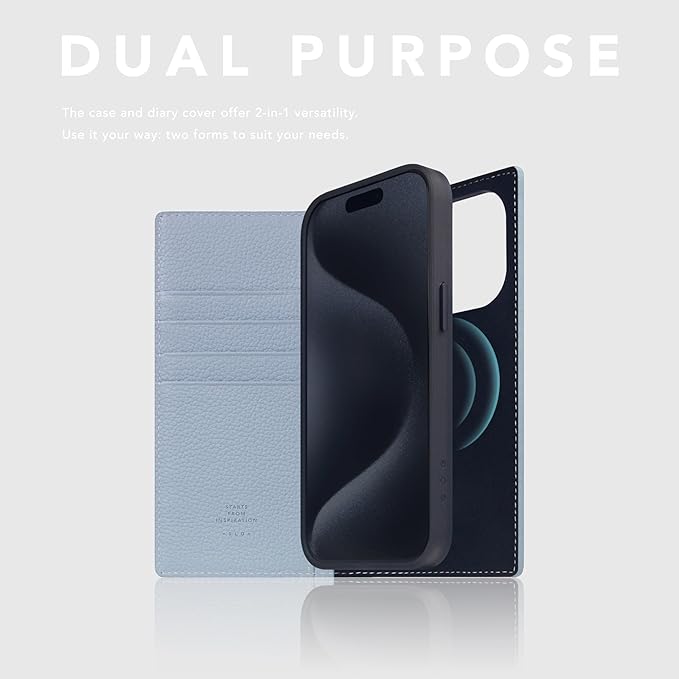 D8 Full Grain Leather Wallet Case for iPhone 15 Pro - [2-in-1] Handcrafted Detachable Diary Style with Magnetic MagSafe Back Cover, Gift Box Included (Powder Blue)-CubbioJoy