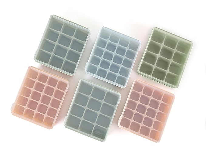 Baby Food Storage Silicone Cubes with Clip-On Lid Freezer Tray Baby Food Soups Purees Ice Easy and Safe Design Made in Korea (20 Sand Beige)-CubbioJoy