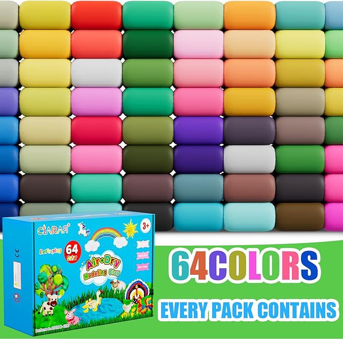 CiaraQ Modeling Clay Kit - 64 Colors Air Dry Clay with Sculpting Tools, Ideal for Crafting, DIY Projects. Easter/Halloween/Christmas Gifts.-CubbioJoy