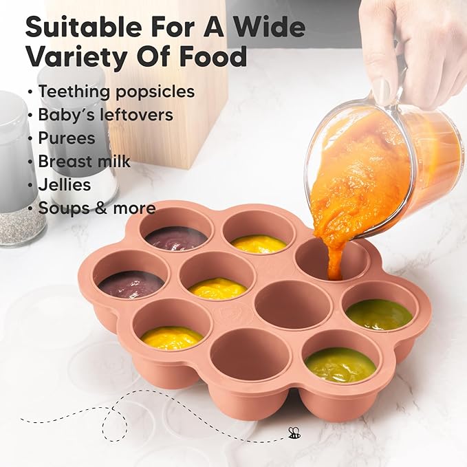 KeaBabies Silicone Food Freezer Trays with Lid, 2oz x 10 Pods Baby Food Storage Containers, Easy Puree Meal Prep, Breast Milk Silicone Freezer Molds, Dishwasher,Microwave Safe,BPA-Free(Roseate)-CubbioJoy