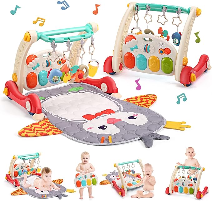 CUTE STONE Baby Gym Play Mat & Learning Walker, Activity Mat with Play Piano, Musical Activity Center with Lights, Baby Push Walkers & Tummy Time Mat for Infant Newborn Toddlers-CubbioJoy