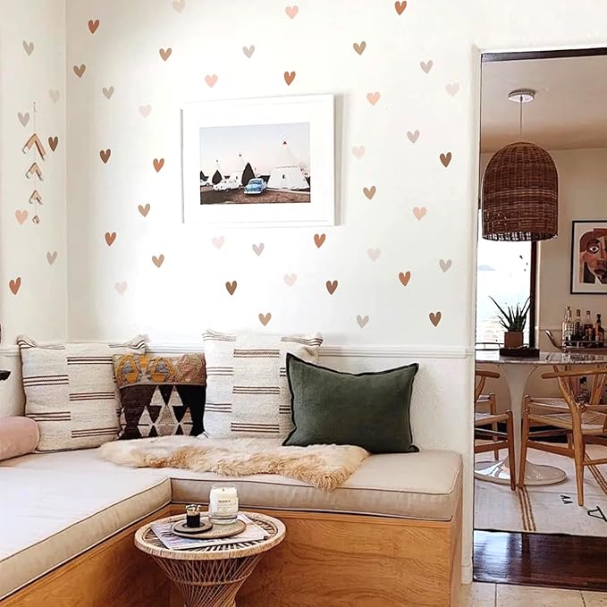 Boho Wall Decal for Girls Bedroom 72 PCS, Boho Heart Wall Stickers Peel and Stick for Nursery Kids Room Décor, Removable Wall Decals Vinyl Murals DIY Cute Decorations (12 Sheets)-CubbioJoy