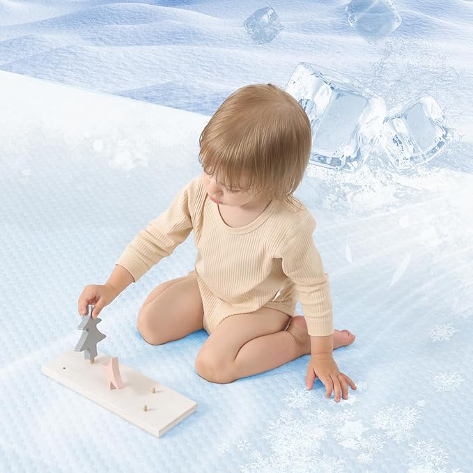 Baby Play Mat for Summer, 1.3 Thick Extra Large Memory Foam Cooling Floor Tummy Time Mat, Soft & Breathable, Non-Slip Rectangular for Toddlers’ Playtime & Rest(Light Blue,79"x118")-CubbioJoy