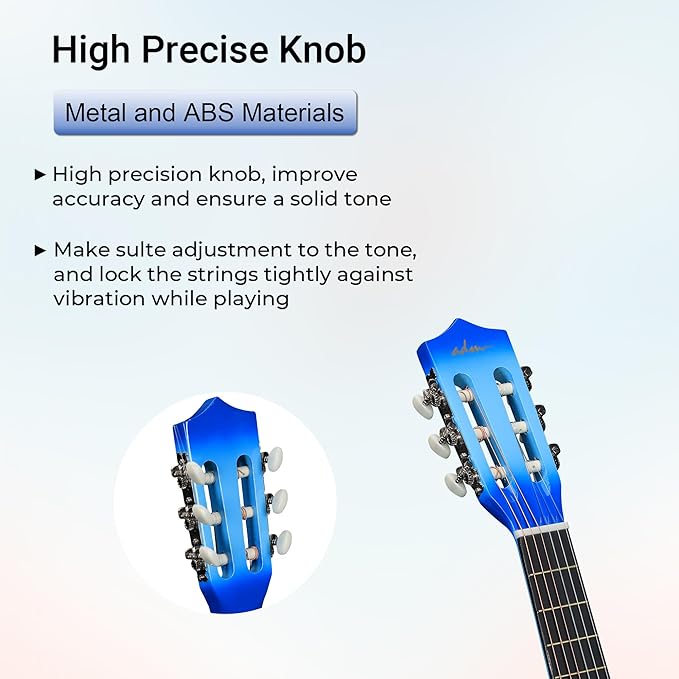 ADM Beginner Acoustic Classical Guitar 34 Inch Nylon Strings Wooden Guitar Bundle Kit for Kid Boy Girl Student Youth Guitarra Online Lessons with Gig Bag, Strap, Tuner, Strings, Picks, Blue-CubbioJoy
