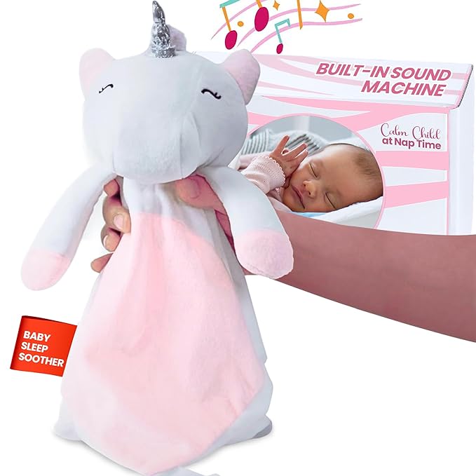 4-in-1 Sound Machine, Baby Lovey, Blanket - White Noise & Lullaby Plush Unicorn Calms & Reduces Wakeups, Helps Toddler Sleep Longer - Proven Sleep Aid -Musical BPA-Free, Machine Washable Newborn Gift-CubbioJoy