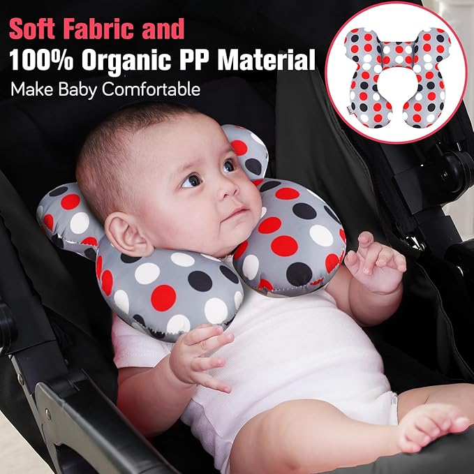 KAKIBLIN Baby Travel Pillow,Baby Neck Pillows for Car Seat,Upgraded Baby Head Pillow,Toddler Head and Neck Baby Support Pillow for Car Seat, Pushchair,Travel (Grey Pot)-CubbioJoy