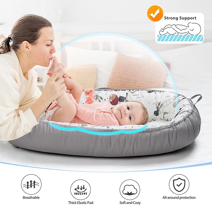Baby Lounger - Breathable & Soft Baby Nest, Portable and Lightweight Tummy Time Lounger for Home and Travel, Ideal Newborn Babies Essentials Baby Shower Gifts-CubbioJoy