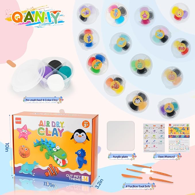 Air Dry Clay for Kids,Modeling Clay Kit,14 Species of Marine Life DIY Molding Clay Art Crafts Set,Ultra Light & Soft,Safe Non-Toxic,Toys Gifts for Age 4 5 6 7 8+ Years Old Boys Girls Kids-CubbioJoy