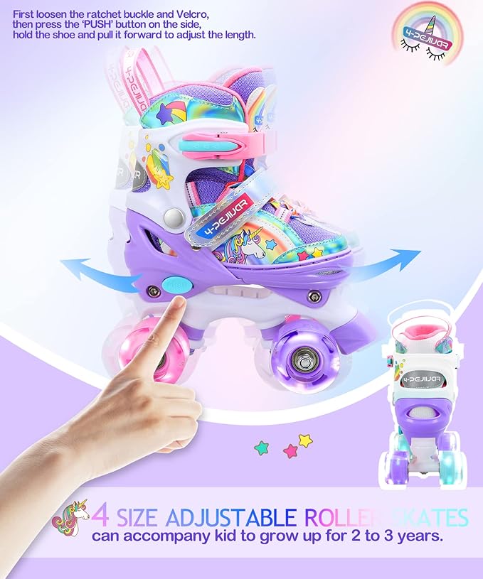 4-Pejiijar Rainbow Unicorn Kids Roller Skates for Girls Toddler Ages 2-4 5-8 8-12,Adjustable Roller Shoes with Luminous Wheels for Birthday Xmas Gifts-CubbioJoy